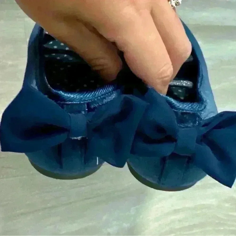 OshKosh B'gosh Kids Navy Blue Velvet Ballet Flats‎ Bow Detail Size 1
